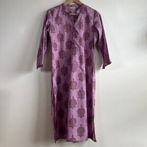 Utsa Tunic Kurta Mughlai Print 100% Cotton 3/4 Sleeve Lilac Purple Size Medium